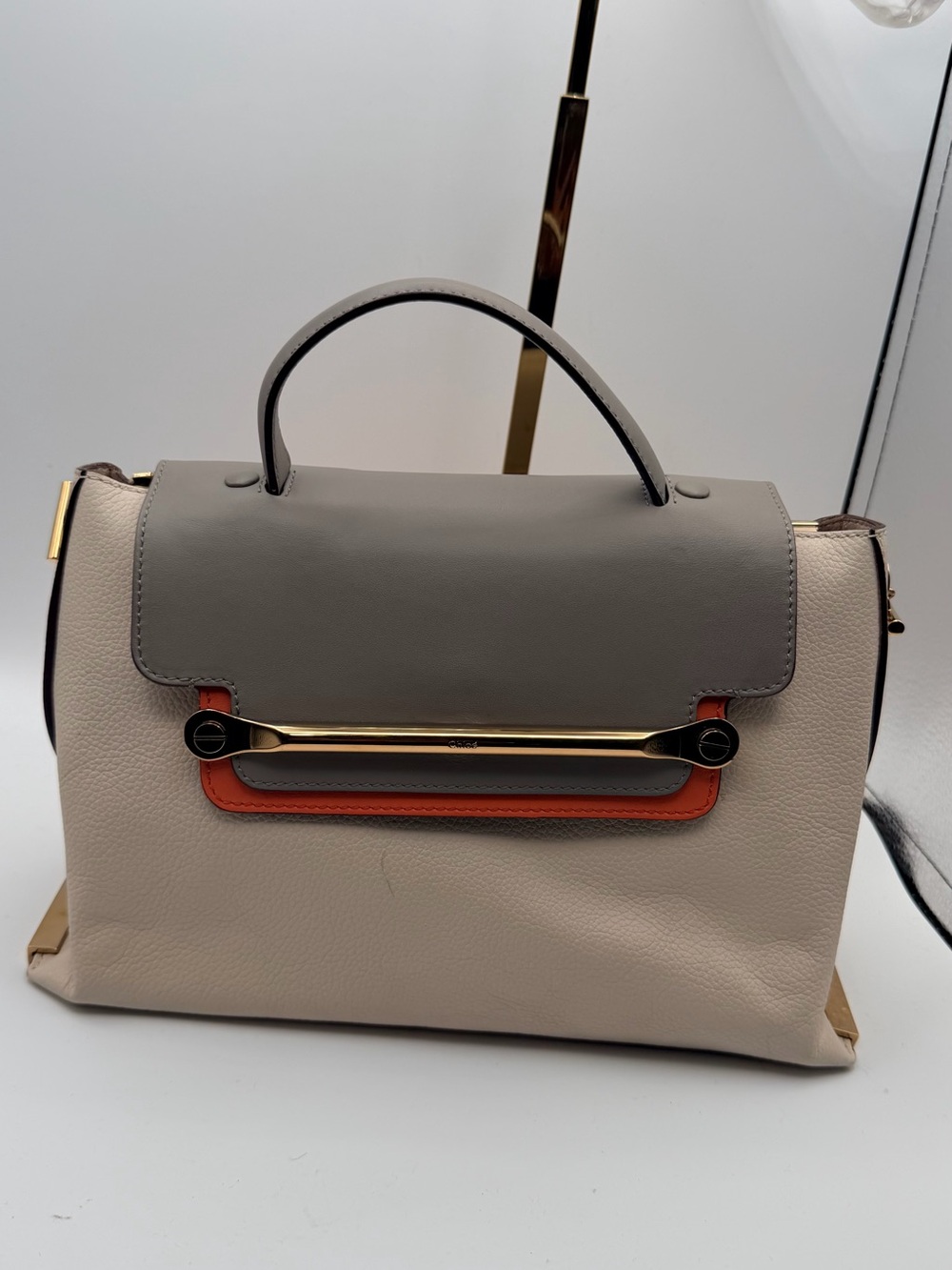 Chloe Two-Tone Top-Handle Satchel in Beige, Gray & Orange